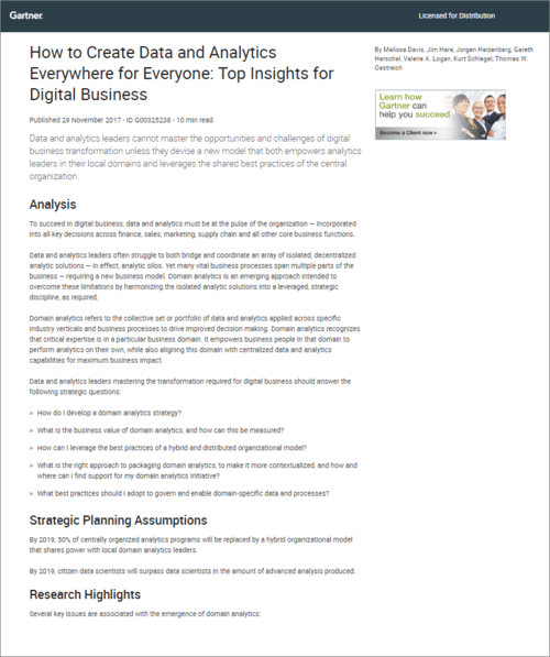 Gartner Report: How To Create Data And Analytics Everywhere For Everyone