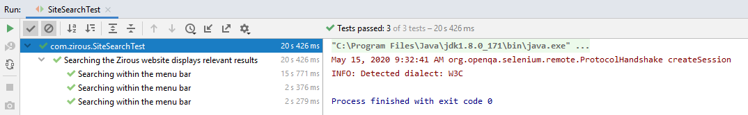 Test results in IntelliJ IDEA