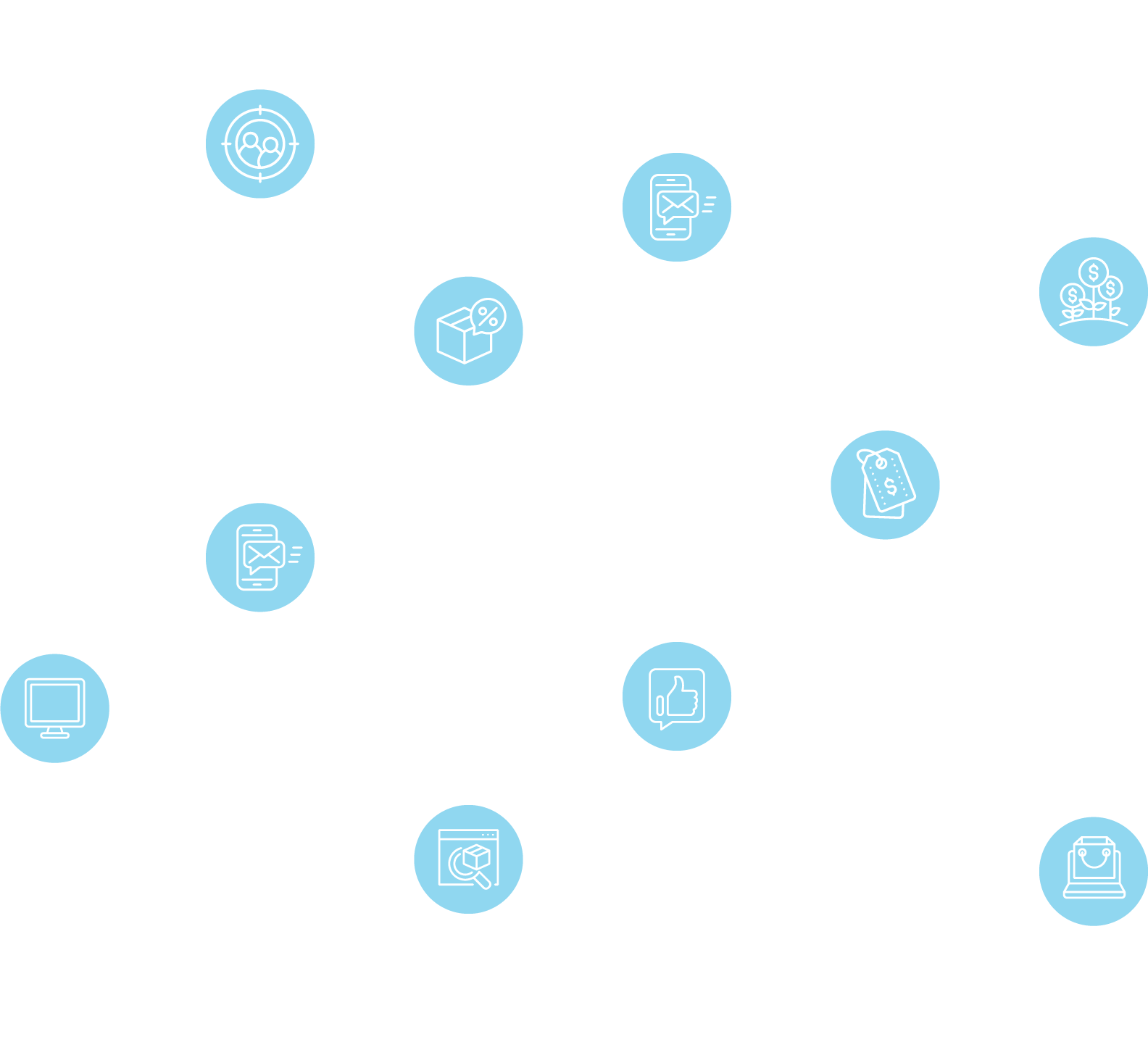 marketing automation device icon flow of marketing to purchase