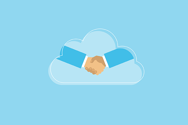 Cloud Behind Partners Shaking Hand