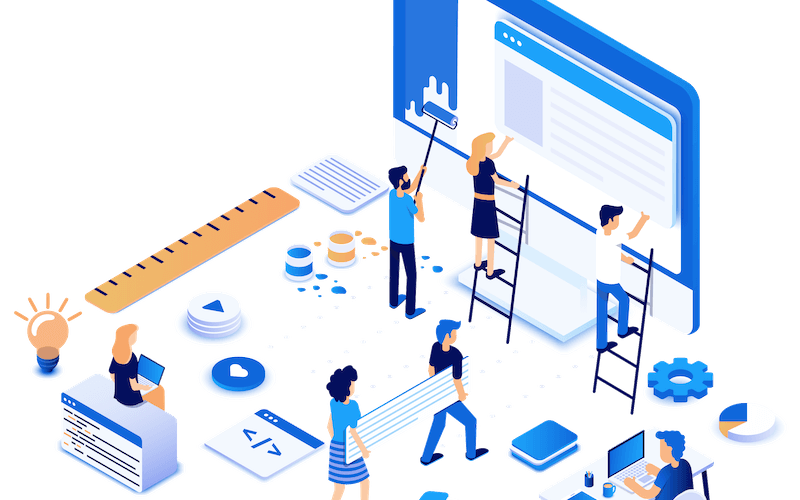Characters doing maintenance on a computer to ensure web accessibility across the site