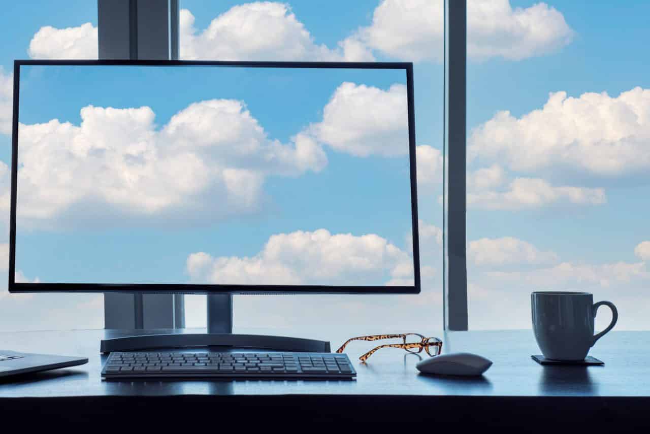 clouds on computer screen for cloud computing concept