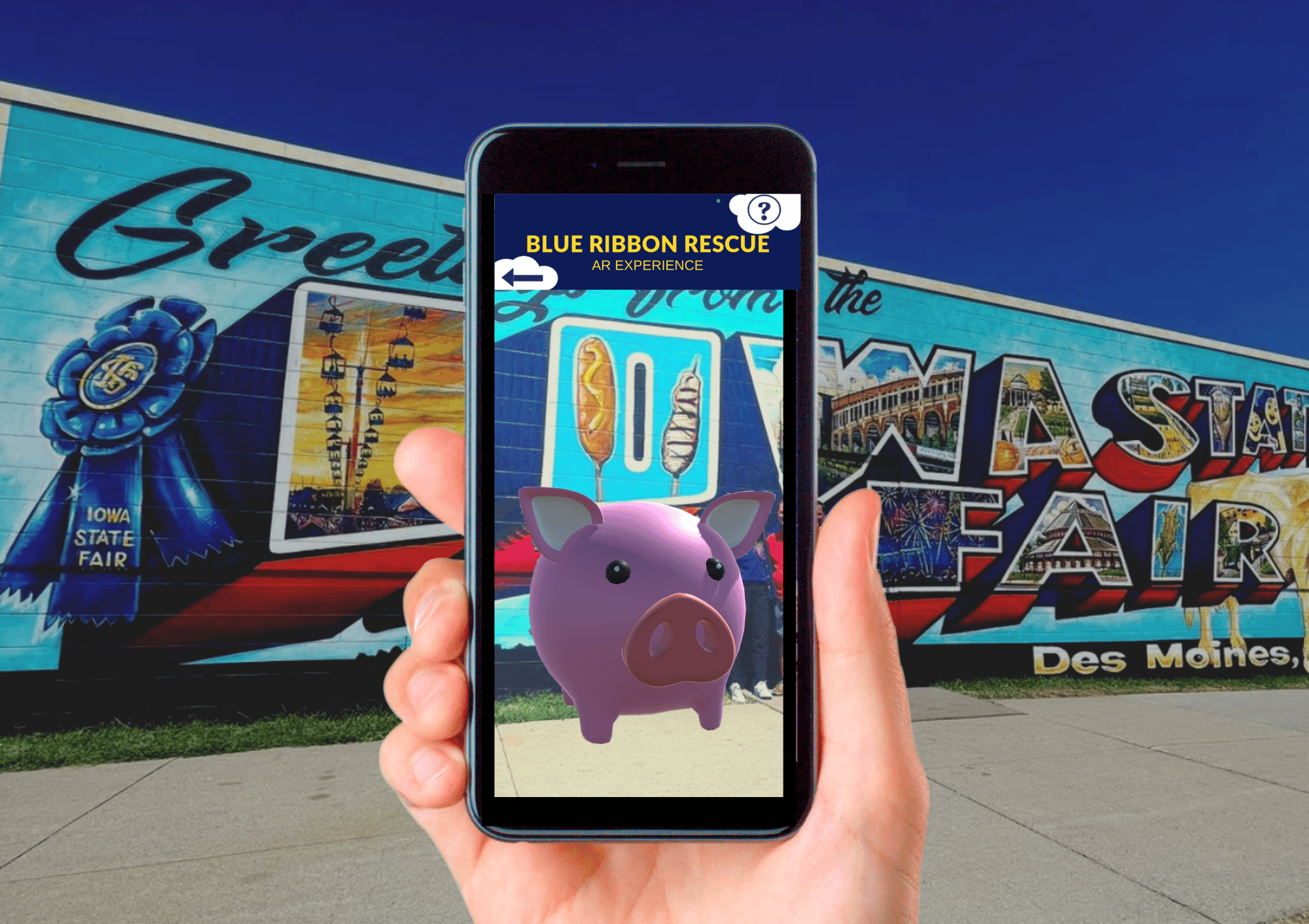 app displayed with a pig at Iowa State Fair