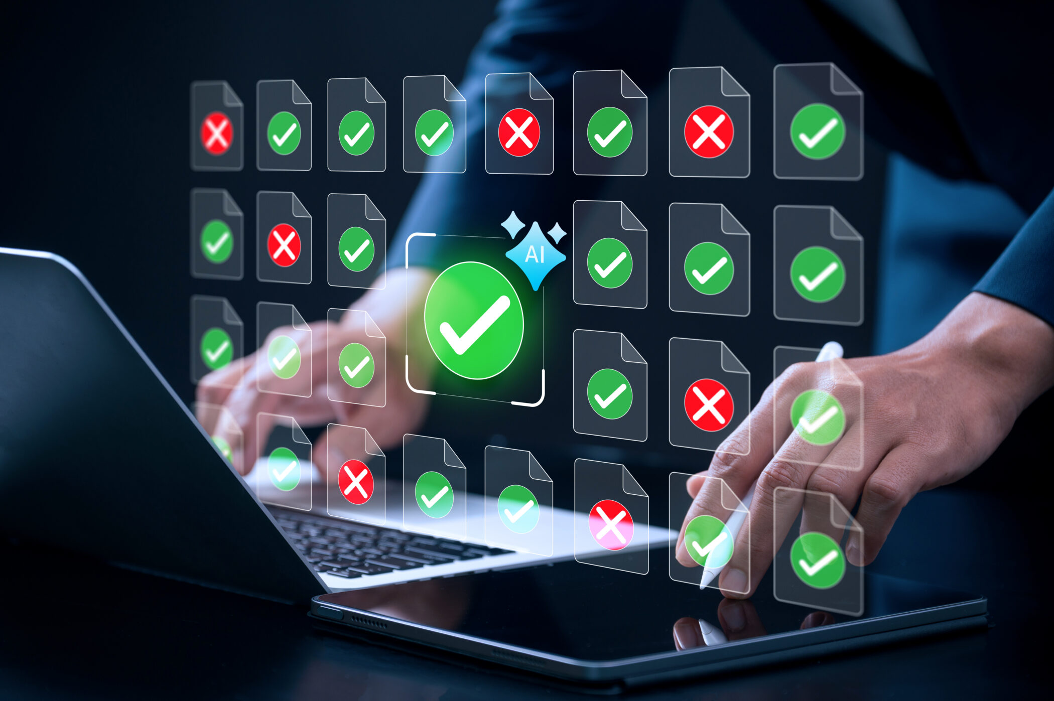 AI Icon with checkmark icons to represent checking off a list for an AI-Ready Organization